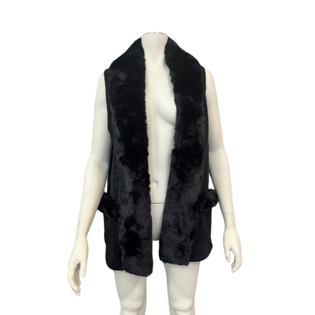 MARTHA STEWART Faux Fur Fleece Vest, Size Medium