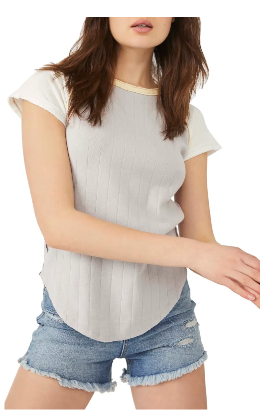 Free People Womens Block It Baby Raglan-Sleeve T-Shirt, Small