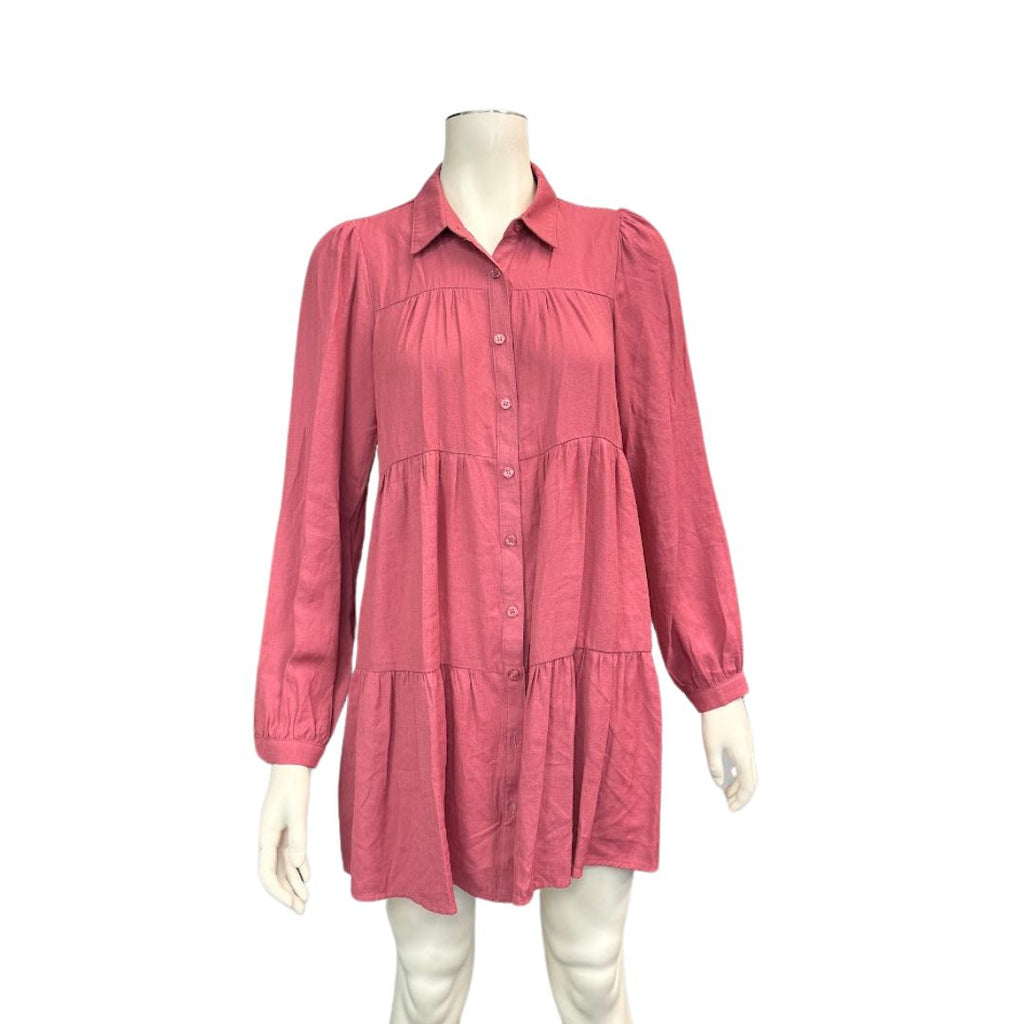 Mi Ami Fable Tiered Long Sleeve Mini Dress, Size Medium