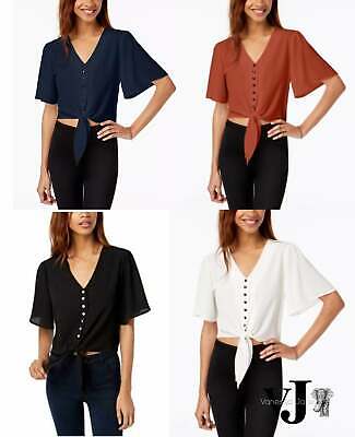 Gypsies & Moondust Juniors Buttoned Tie-Front Camp Shirt
