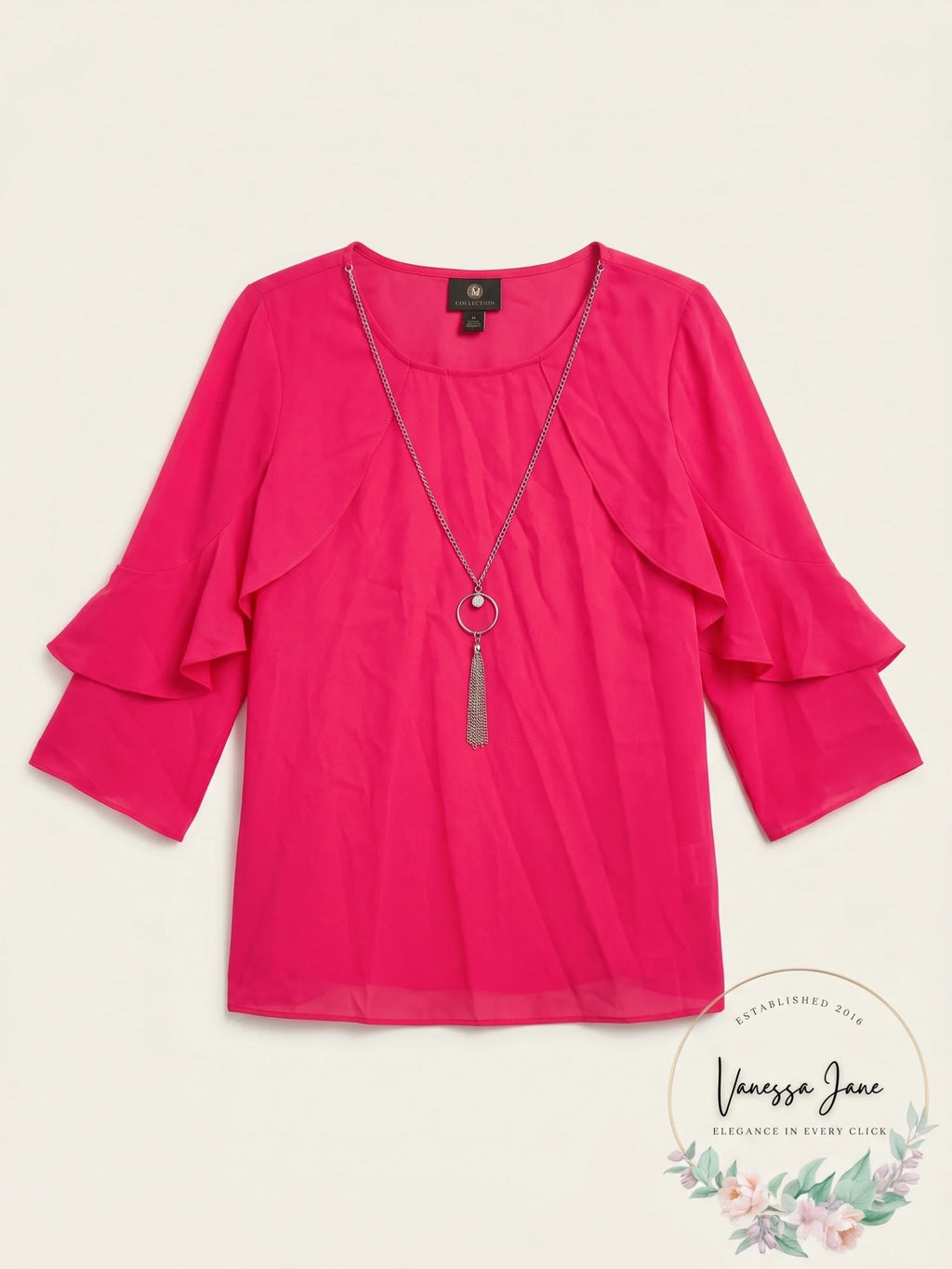 Jm Collection Petite Ruffle-Sleeve Necklace Blouse,Size Petite Large