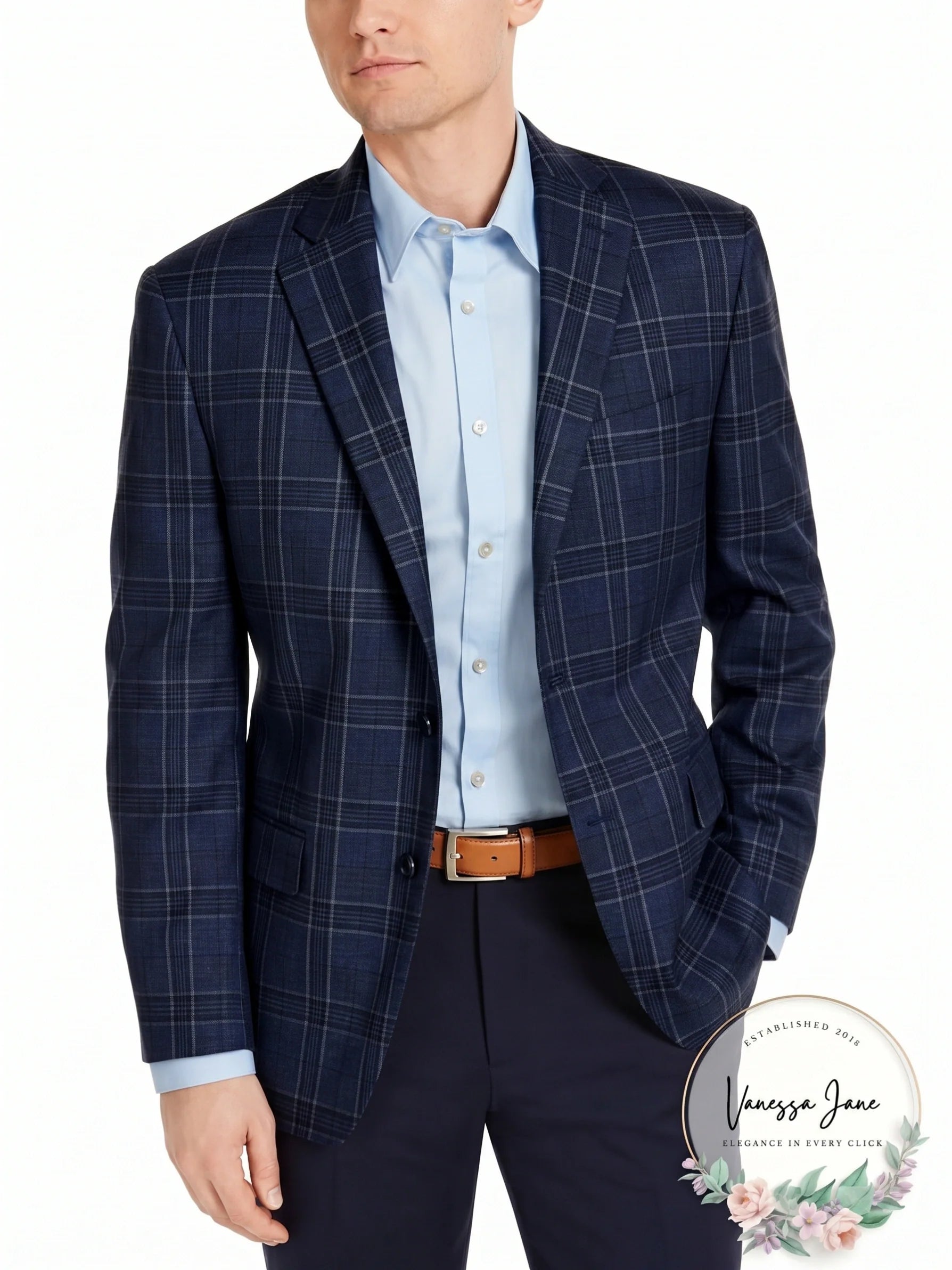 Michael Kors Mens Classic-Fit Airsoft Stretch Teal Plaid Suit Jacket, Size 38S