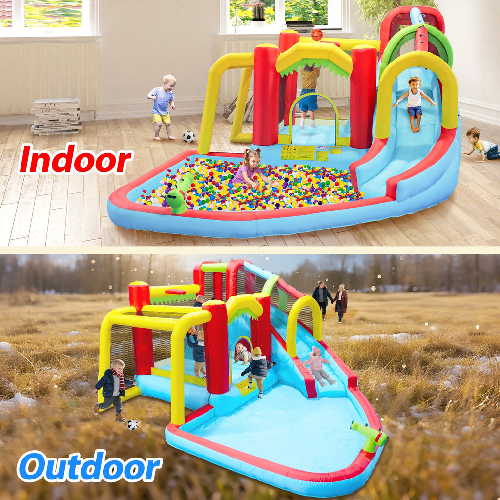 7 in1 Inflatable slide water park bouncing house outdoor Soccer garden bouncer with Splash pool  & Water gun & Climbing wall & Basketball & Football
