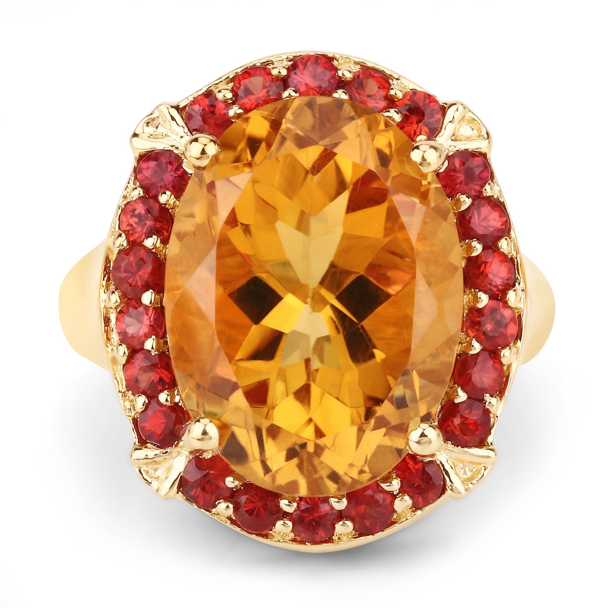 9.38 Carat Genuine Citrine and Orange Sapphire .925 Sterling Silver Ring