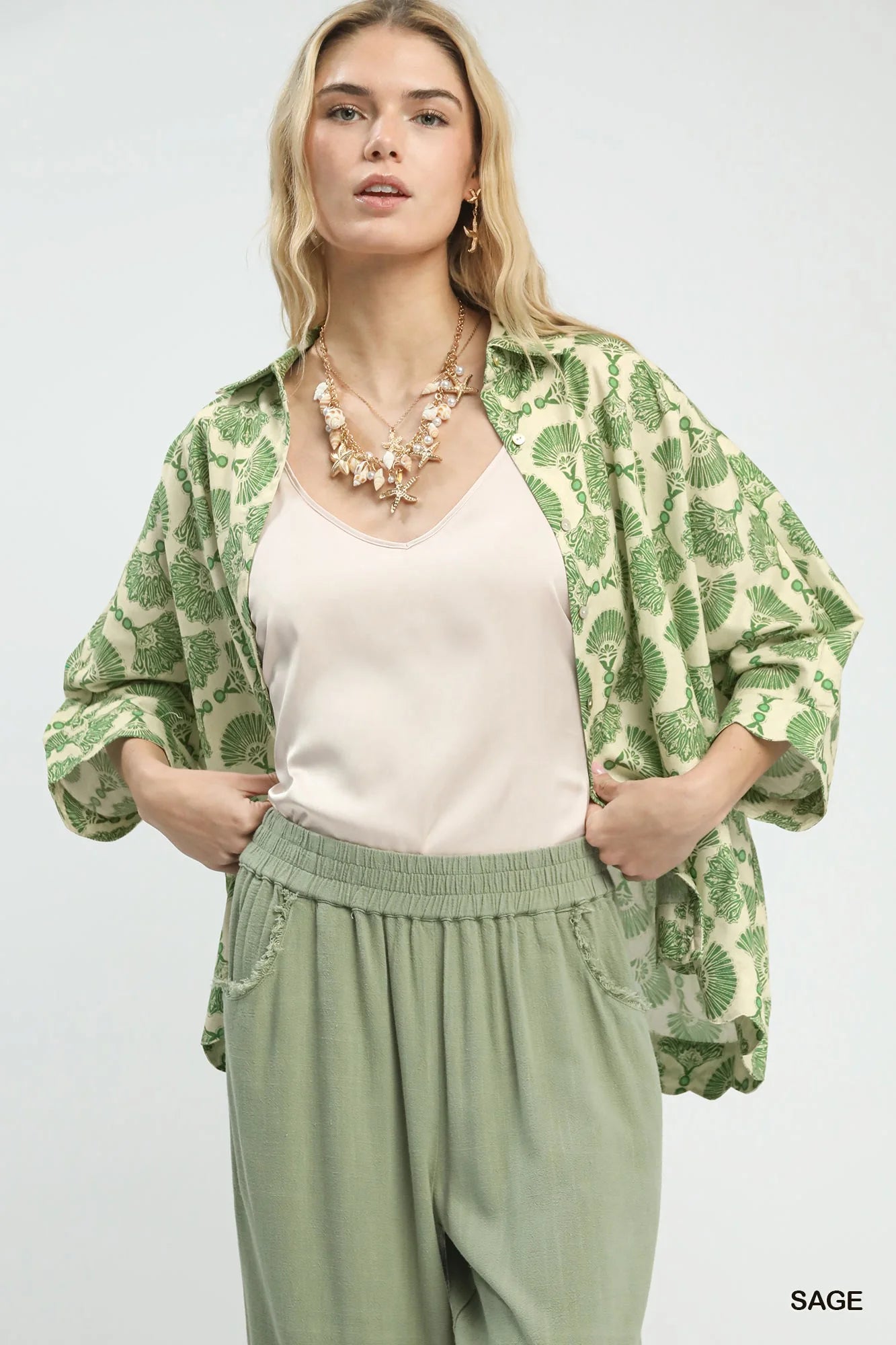 Umgee Printed Button Down Shirt