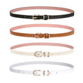 LEACOOLKEY 4 PACK Skinny Leather Belt for Women Dress Thin Waist Belt with Gold Buckle for Jeans