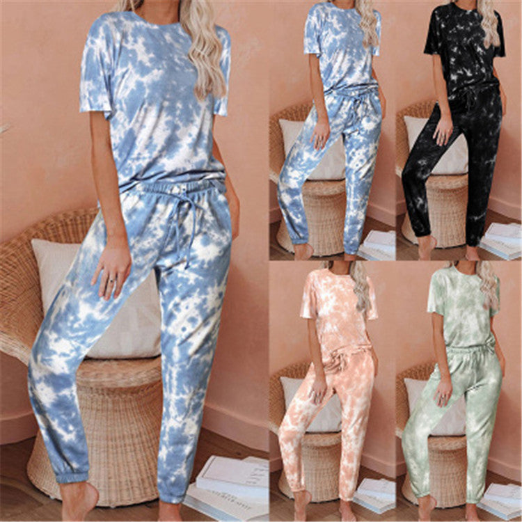2020 New Women's Short Sleeve Gradient Tie-Dye Pajamas