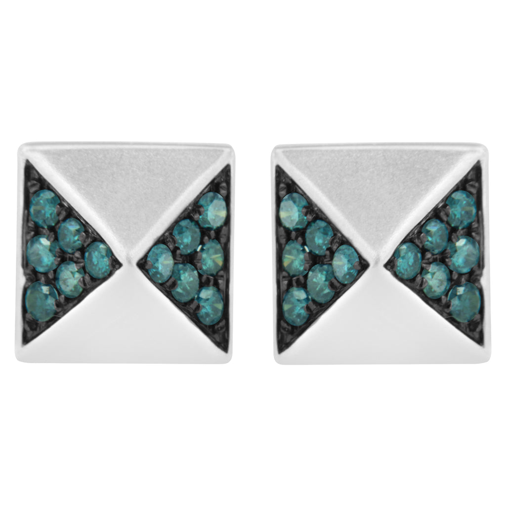 14K White Gold 1/4 Cttw Treated Blue Diamond Pyramid Stud Earring (Blue Color, SI1-SI2 Clarity)