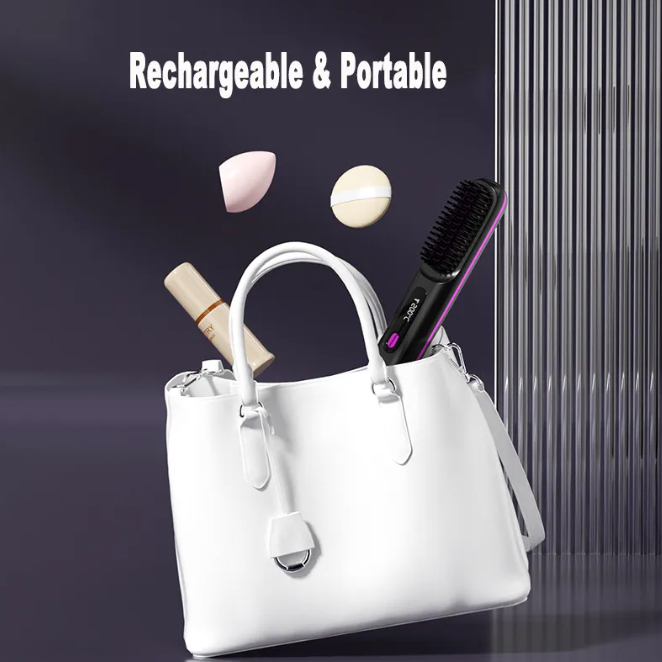 2 In 1 Straight Hair Comb Wireless Hair Straightener Brush Hair Fast Heating Portable Hot Curler USB Charging