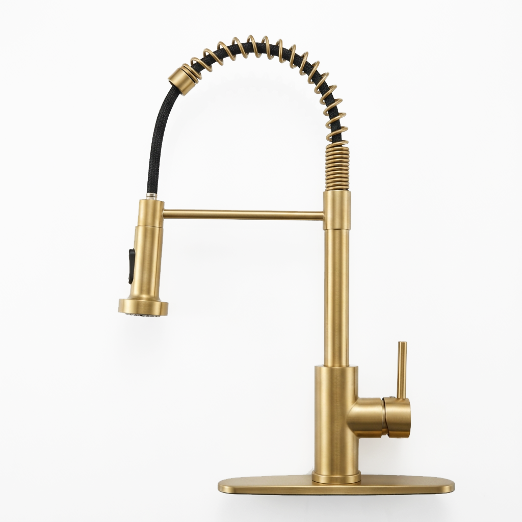 Kitchen Faucet with Pull Down Sprayer Industrial 1 Handle 1 Hole Or 3 Hole Faucet for Farmhouse Camper Laundry Utility Rv Wet Bar Sinks, Stainless Steel, Brushed Gold