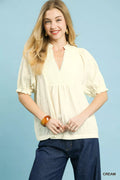 Umgee Textured Smocked Peasant Top