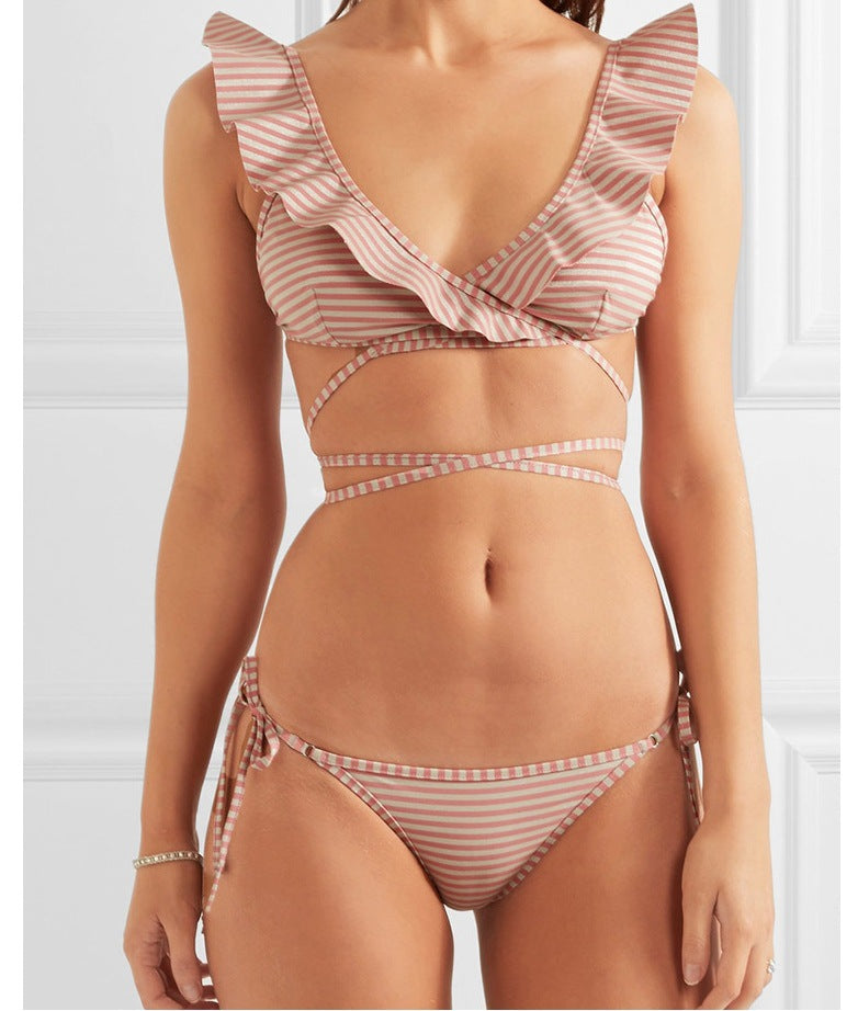 New Striped Print Sexy Bikini Set