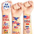 64PCS Veterans Day Temporary Tattoos Patriotic Party Face Body Decor American Flag Fourth of July Long Lasting Tattoo Stickers for 4th of July Parade and Gathering Accessories Thank You Veterans