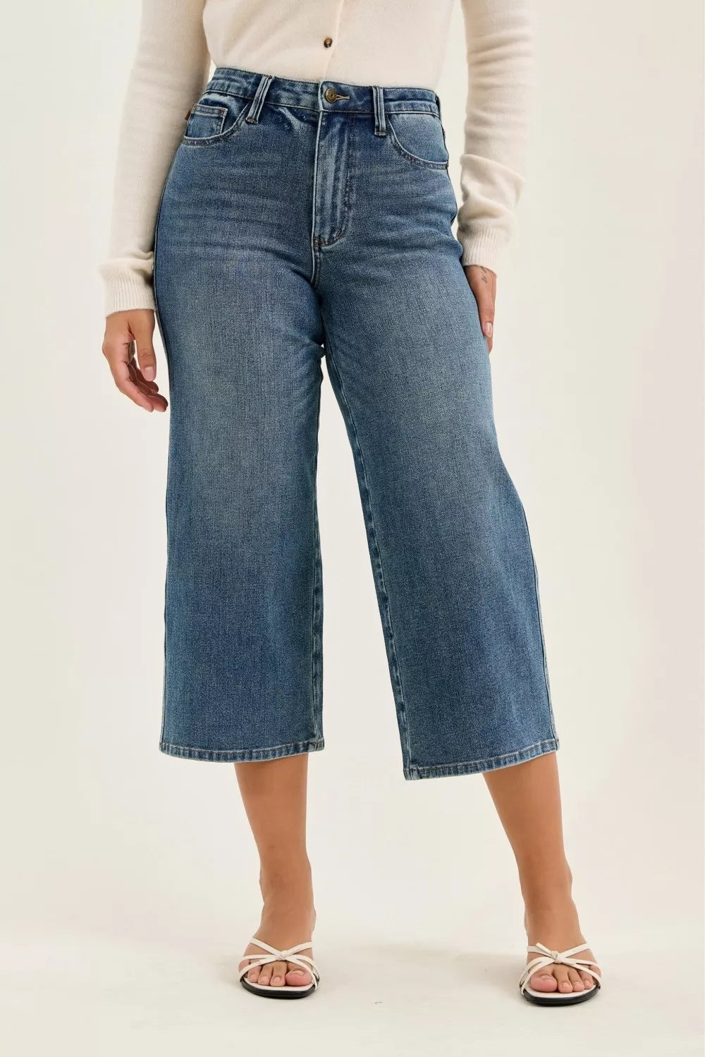 Judy Blue High Waist "Dottie" Wide Crop Md Quarry Fade Jeans