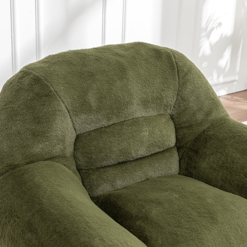 Bean Bag Chair, Comfy Bean Bag Sofa with Back Support, Faux Fur Bean Bag Chair for Adults and Kids, Stuffed Floor Sofa for Living Room, Bedroom, Apartment, Green