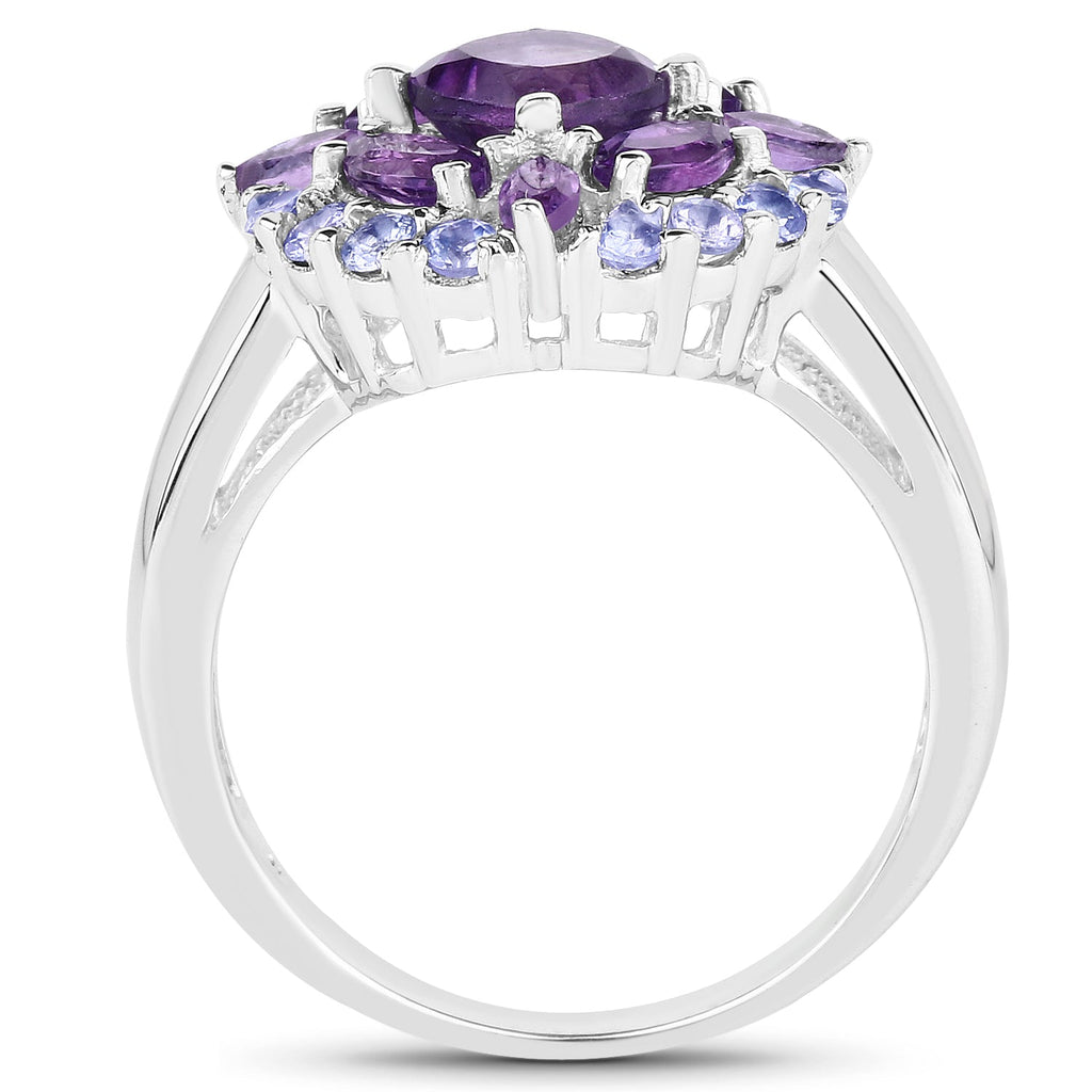 2.19 Carat Genuine Amethyst and Tanzanite .925 Sterling Silver Ring