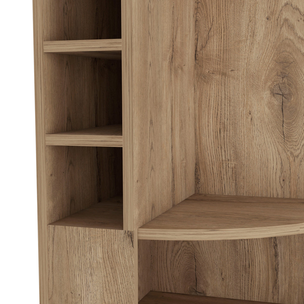 Oban Corner Bar Cabinet with Five Shelves , Eight Bottle Cubbies and Steamware Macadamia