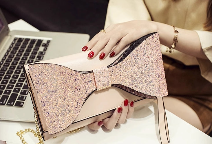Sparkly Sequin Clutch Purse with Chain for Women