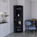 71' Corner Bar Cabinet with Five Shelves, Eight Bottle Cubbies and Stemware,Black