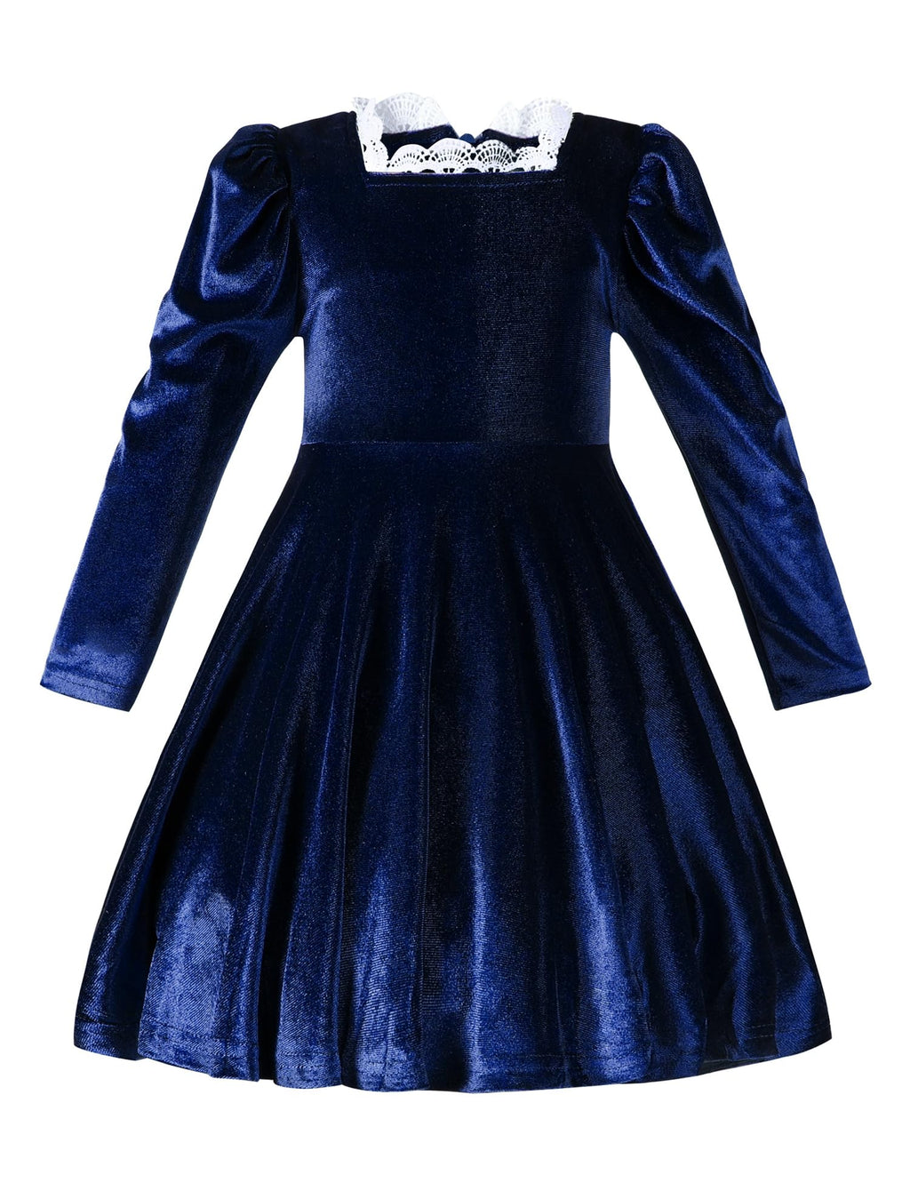 U·nikaka Toddler Girl Christmas Dress Baby Girl Dress Velvet Dress Square Neck Lace Trim Girl Long Sleeve Dress Toddler Dress