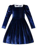 U·nikaka Toddler Girl Christmas Dress Baby Girl Dress Velvet Dress Square Neck Lace Trim Girl Long Sleeve Dress Toddler Dress