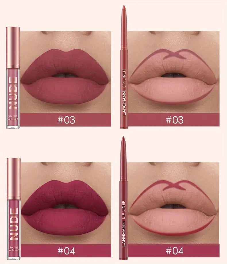 LANGMANNI 2Pcs Long-Lasting Lip Gloss & Liner Set
