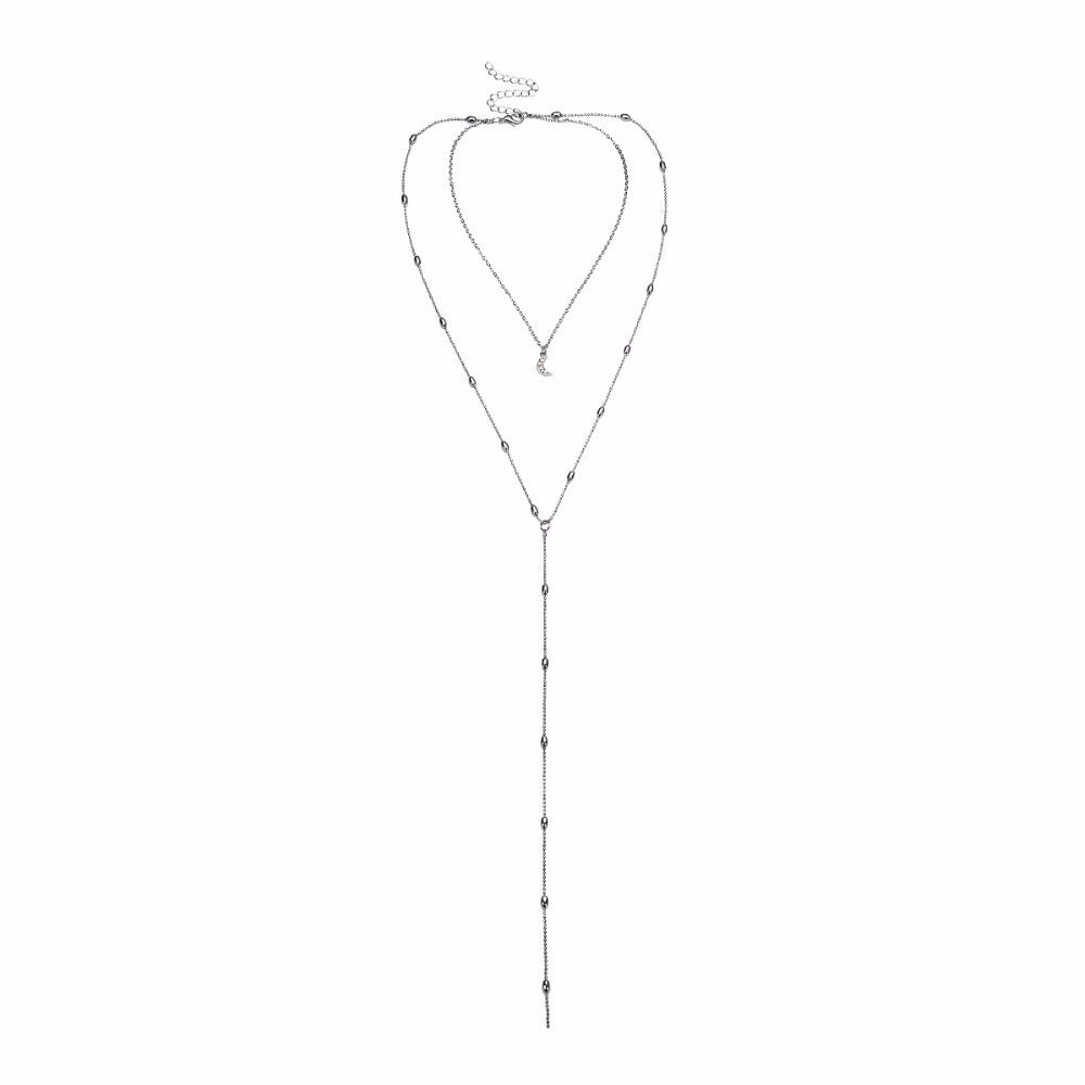 Elegant Moon and Star Pendant Necklace with Pearls