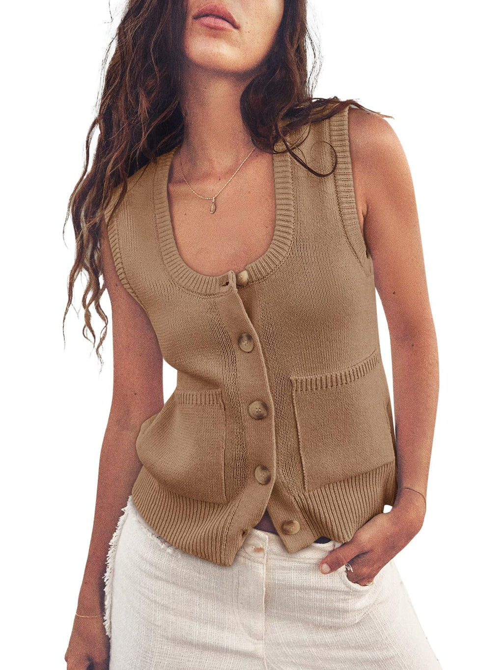 Yousify Spring Tops for Women Sweater Vest Tank Tops Summer Clothes Womens Fashion 2024 Brown