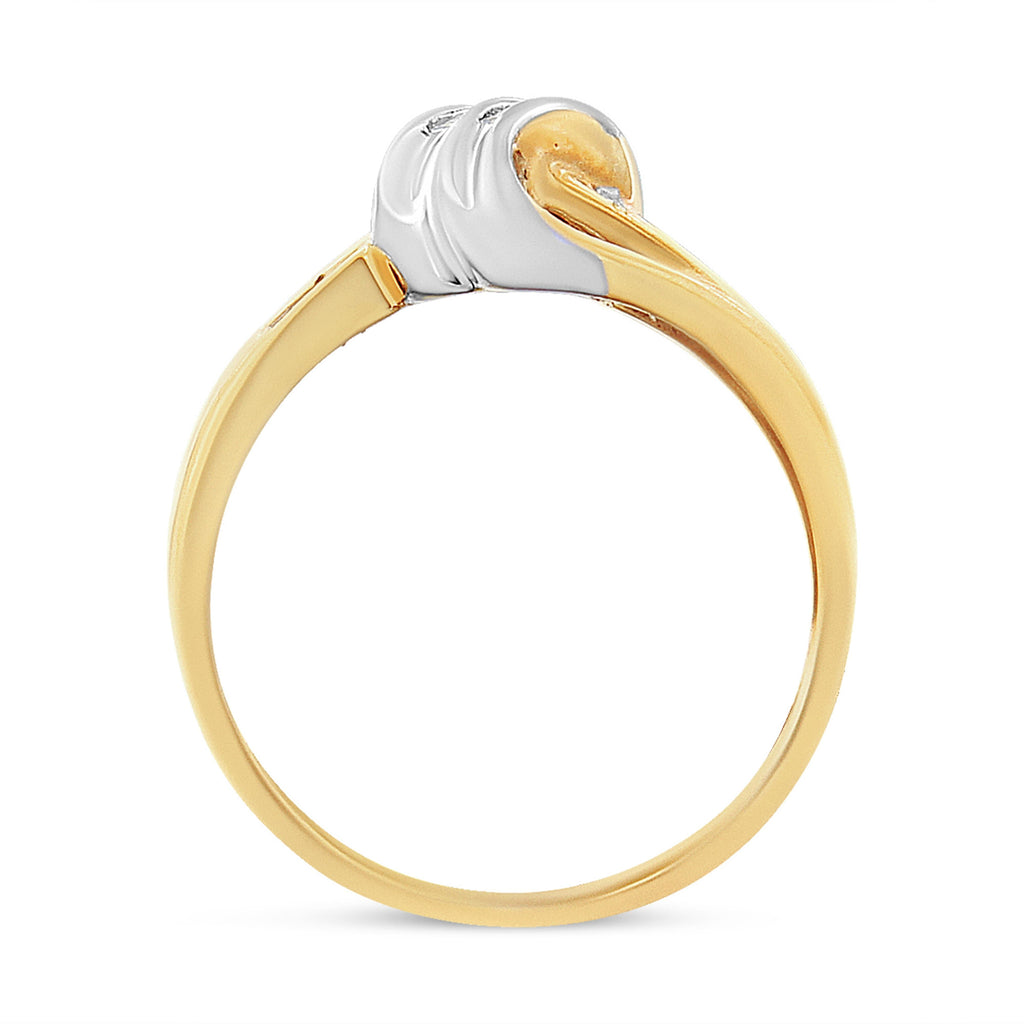 10K Yellow and White Gold 1.00 Cttw Round And Baguette-Cut Diamond Accent Bypass Ring (H-I Color, I2-I3 Clarity) - Ring Size 7
