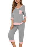 KORSIS Lounge Wear for women PJ Sets Casual Sleeping Clothes Light Gray X-Large 3/4 Sleeve Women Tops & Capri Lougepants with Pockets