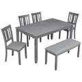 6PCs Kitchen Dining Set, Rectangular Wooden Dining Table with 4 Upholstered Chairs and a Bench, Dining Table Set for 6 People, Living Room, Home Bar and Kitchen, Gray