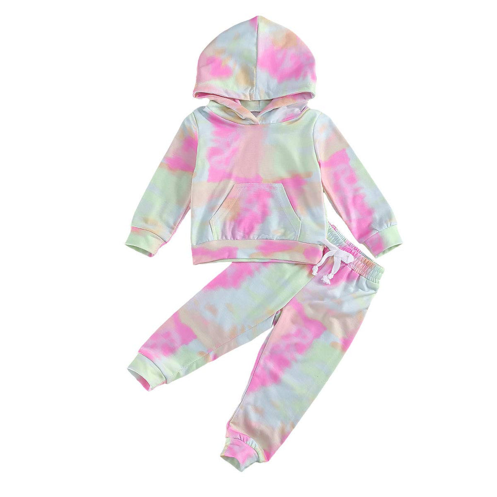 Amiblvowa Kids Toddler Baby Girl Tie Dye Tracksuit Outfit Crewneck Top and Pants 2Pcs Clothes Set Sweatsuits Jogging Suits