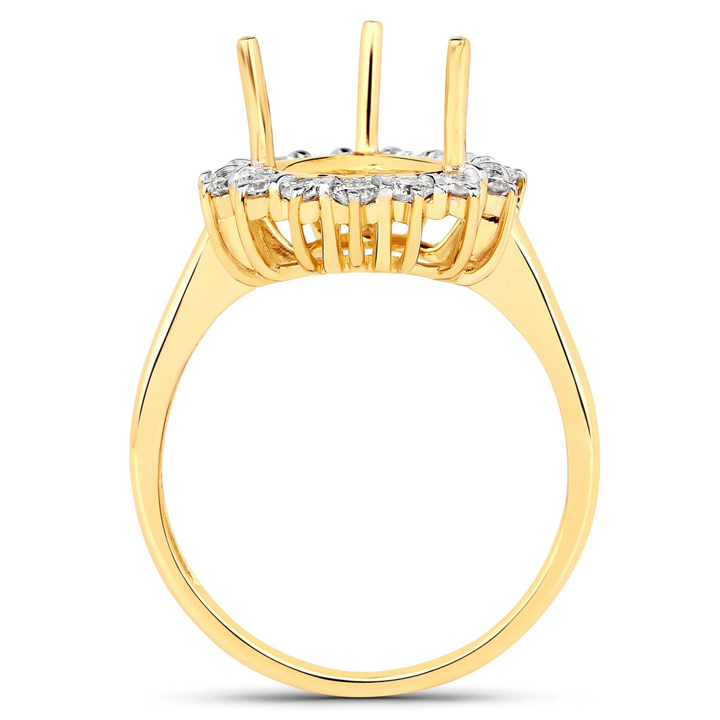 0.48 Carat Genuine White Diamond 14K Yellow Gold Semi Mount Ring - holds 11x9mm Pear Gemstone