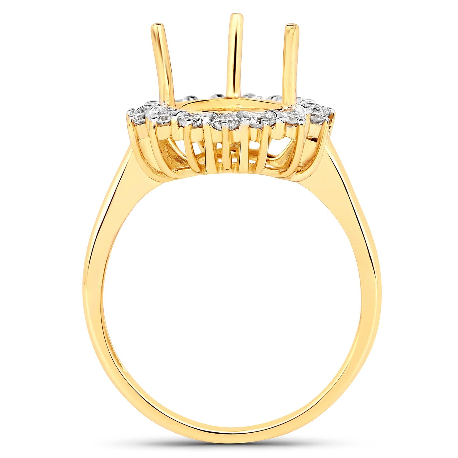 0.48 Carat Genuine White Diamond 14K Yellow Gold Semi Mount Ring - holds 11x9mm Pear Gemstone