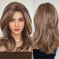 Salaibs Brown Shoulder Length Wig for Women Mix Blonde Synthetic Hair Wig Natural Looking Heat Resistant Fiber Wig for Daily Party Use