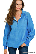 Zenana Ribbed Two Tone Half Zip Sweater