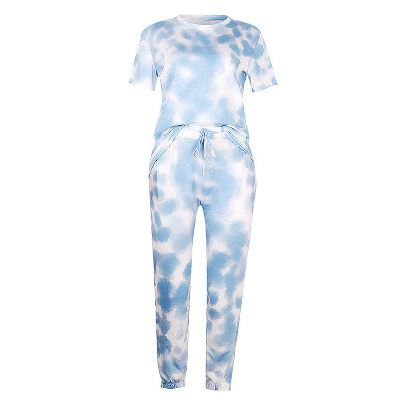 2020 New Women's Short Sleeve Gradient Tie-Dye Pajamas