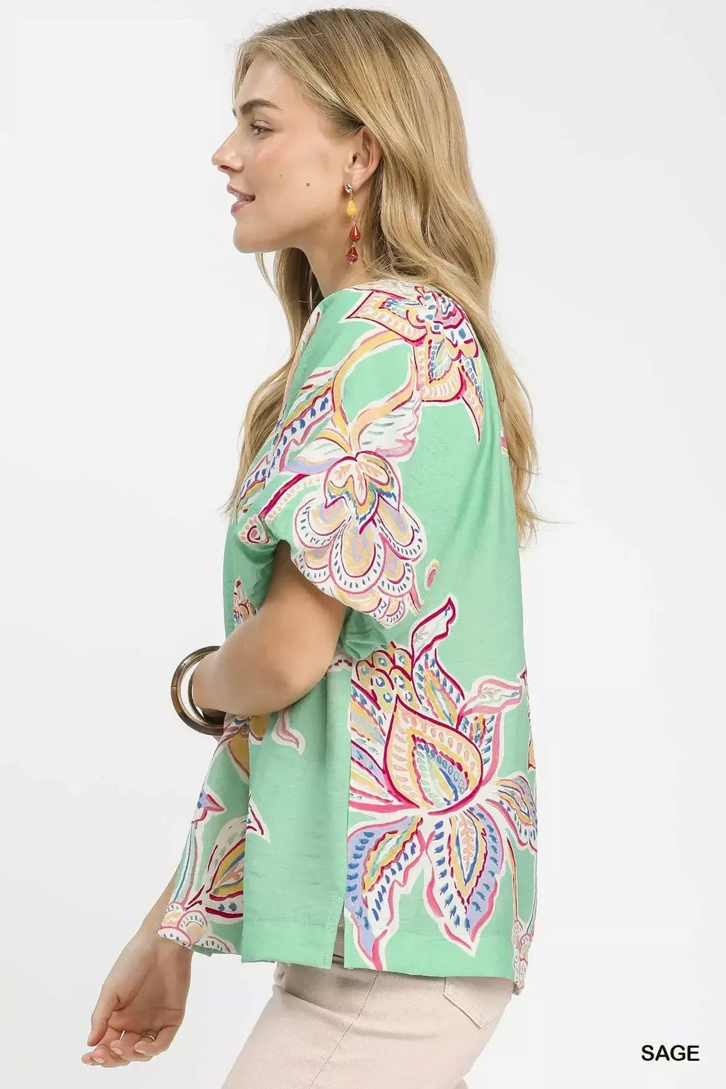 Umgee Paisley Print Puff Sleeve Top