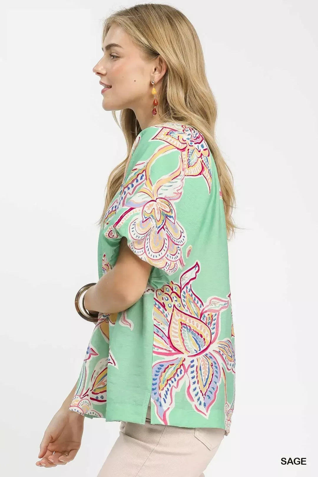 Umgee Paisley Print Puff Sleeve Top