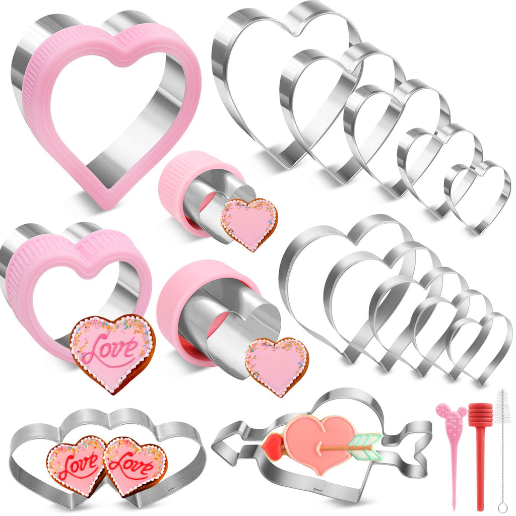16 PCS Heart Cookie Cutter Set Heart Shapes Cookie Cutters Mold with Double Heart Stainless Steel Valentine Day Cookie Cutters for Cakes Biscuits and Sandwiches Biscuit