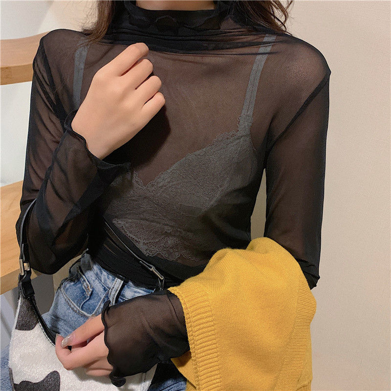 Korean Fashion Vintage Mesh Loose Transparent T-Shirt