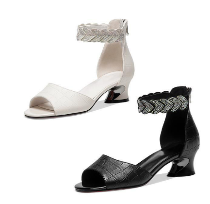 Rhinestone Soft Bottom Women's Medium Heel Shoes