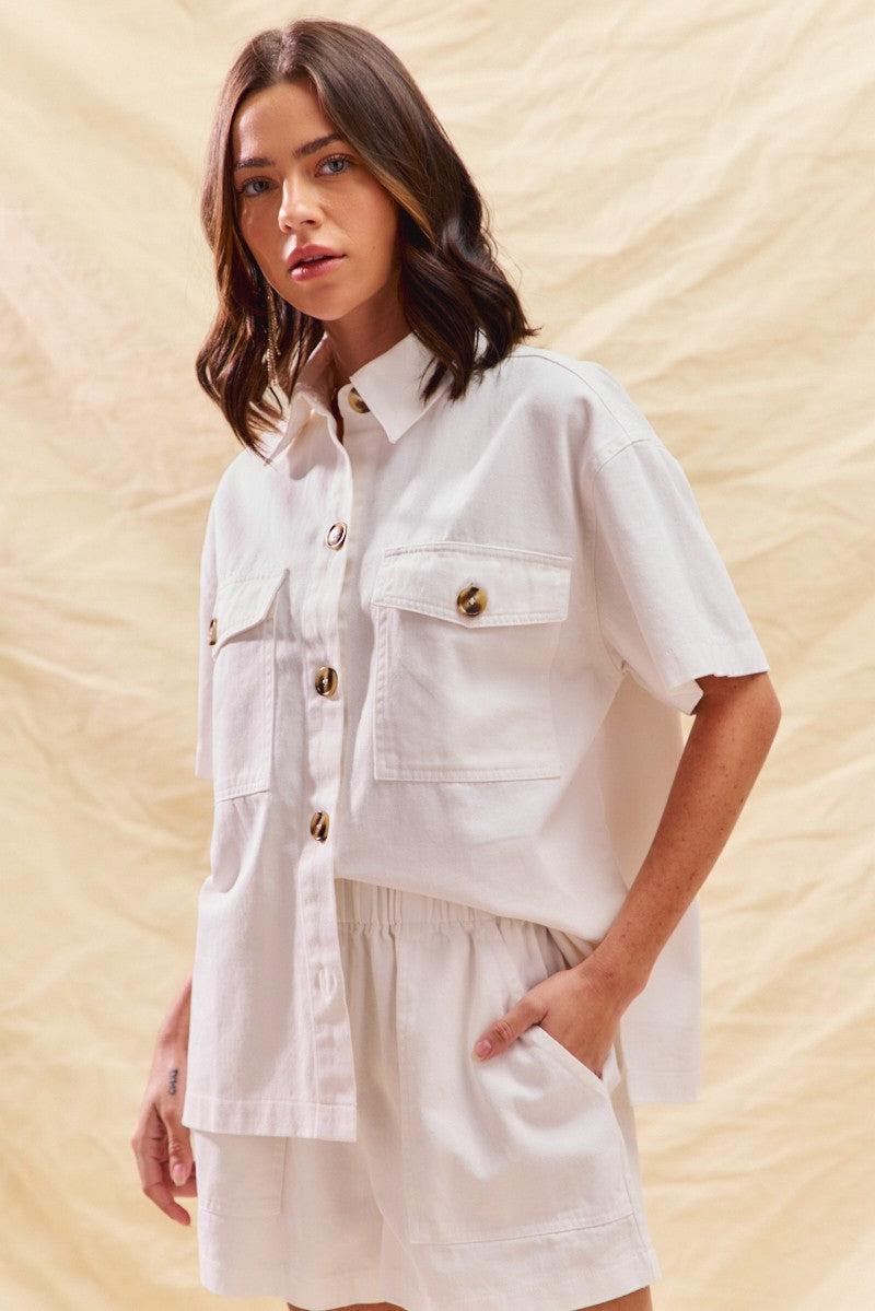 SO ME Button Down Denim Game Day Top and Shorts Set