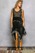 POL Texture Lace Ruffled Sleeveless Dress