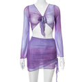 2pcs Summer Tie-Dye V-neck Long Sleeve Skirt Set