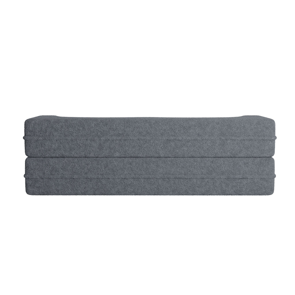Modern Floor Sofa, with 2 Pillows, Convertible Teddy Fabric Foam Filled Bed, 15 inch Full Size Folding Mattress, Suitable for Living Room, Guest room, Game Room, Grey