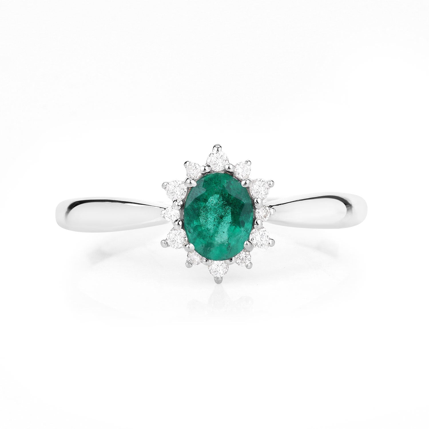 0.40 Carat Genuine Zambian Emerald and White Diamond 14K White Gold Ring
