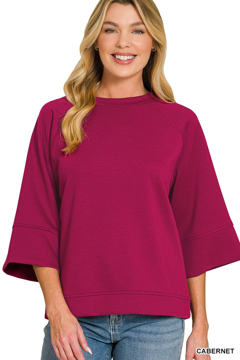 Zenana Scuba 3/4 Sleeve Pullover