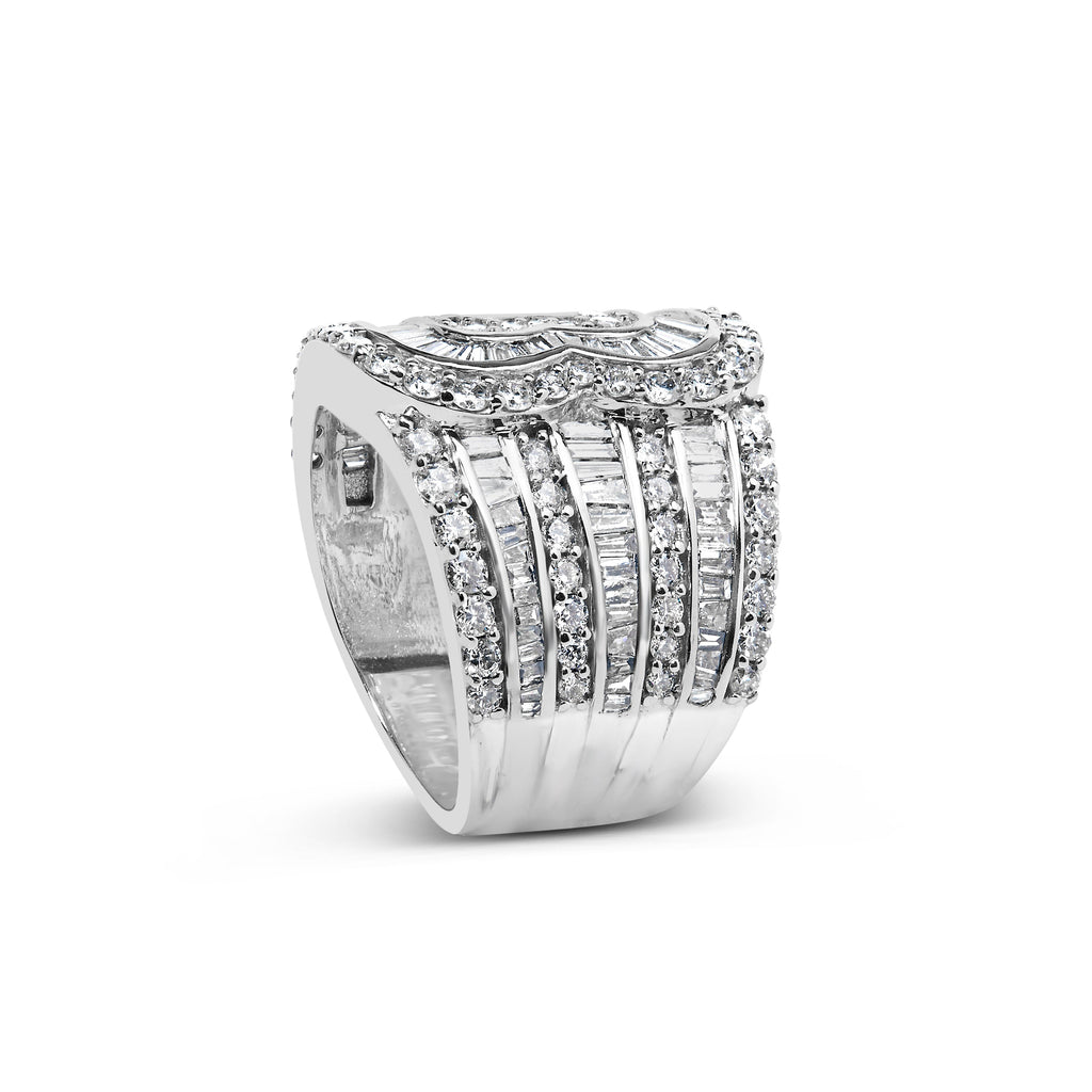 10K White Gold 2 1/2 Cttw Round and Baguette-Cut Diamond Multi-Row Bypass Ring (J-K Color, I2-I3 Clarity) - Ring Size 7