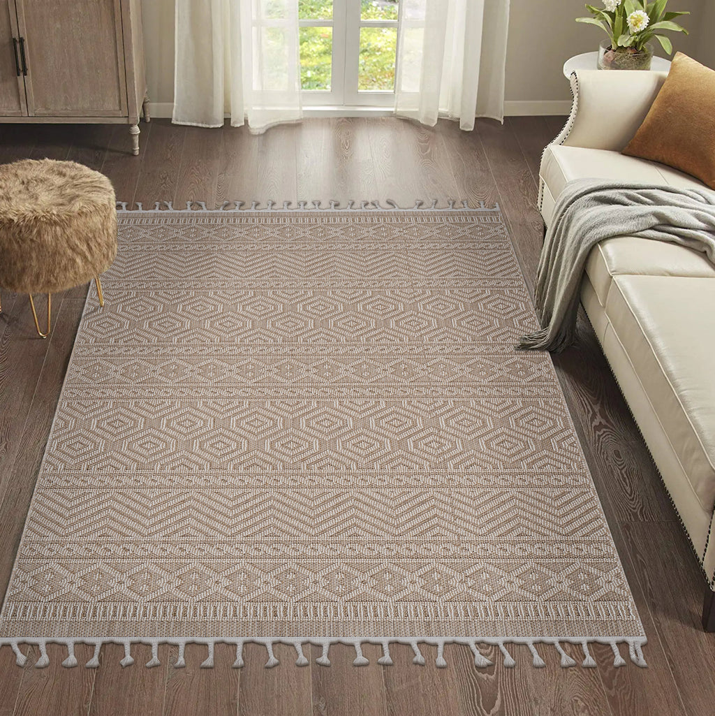NAAR Guros Collection 6X9 Mocha / Geometric Indoor / Outdoor Area Rug